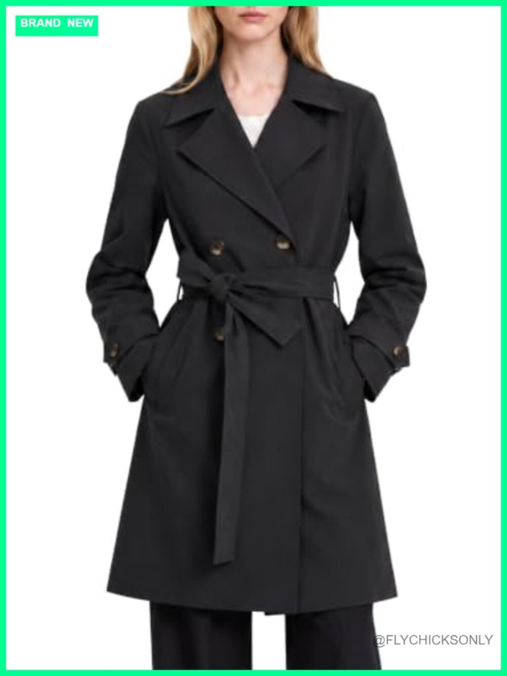 Womens Double Breasted Trench Coat Windbreaker Water Repellent Long